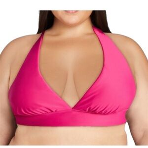 Time and Tru Women's Triangle Halter Swim Bikini Top Size 3X (24W-26W) Hot Pink